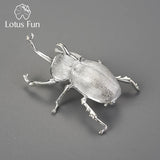Lotus Fun 18K Gold Big Trypoxylus Dichotomus Brooches Pin for Women 925 Sterling Silver Fashion Statement Jewelry Female Gift