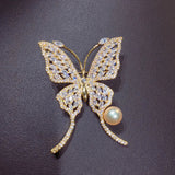 ZHBORUINI 2024 Natural Freshwater Pearl Brooch Rinestone Gold Simple Butterfly Brooch Pins Pearl Jewelry For Women Accessories