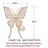 ZHBORUINI 2024 Natural Freshwater Pearl Brooch Rinestone Gold Simple Butterfly Brooch Pins Pearl Jewelry For Women Accessories