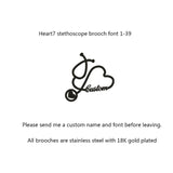 Personalized Customized Name Brooches For Women Gold Color Stainless Steel Letter Stethoscope Pin Badges Broochs Wedding Jewelry