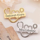 Personalized Customized Name Brooches For Women Gold Color Stainless Steel Letter Stethoscope Pin Badges Broochs Wedding Jewelry