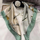 green Women 100% Mulberry Silk Scarf For Hair Headscarf Spring Fall Elegant Floral Small Silk Square Neck Scarves Neckerchief