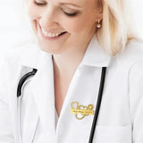 Personalized Customized Name Brooches For Women Gold Color Stainless Steel Letter Stethoscope Pin Badges Broochs Wedding Jewelry