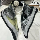 green Women 100% Mulberry Silk Scarf For Hair Headscarf Spring Fall Elegant Floral Small Silk Square Neck Scarves Neckerchief