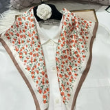green Women 100% Mulberry Silk Scarf For Hair Headscarf Spring Fall Elegant Floral Small Silk Square Neck Scarves Neckerchief