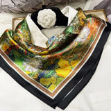 green Women 100% Mulberry Silk Scarf For Hair Headscarf Spring Fall Elegant Floral Small Silk Square Neck Scarves Neckerchief