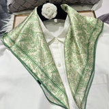 green Women 100% Mulberry Silk Scarf For Hair Headscarf Spring Fall Elegant Floral Small Silk Square Neck Scarves Neckerchief