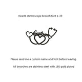 Personalized Customized Name Brooches For Women Gold Color Stainless Steel Letter Stethoscope Pin Badges Broochs Wedding Jewelry