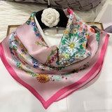 green Women 100% Mulberry Silk Scarf For Hair Headscarf Spring Fall Elegant Floral Small Silk Square Neck Scarves Neckerchief