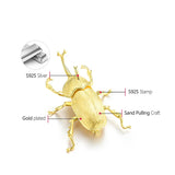 Lotus Fun 18K Gold Big Trypoxylus Dichotomus Brooches Pin for Women 925 Sterling Silver Fashion Statement Jewelry Female Gift