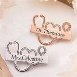 Personalized Customized Name Brooches For Women Gold Color Stainless Steel Letter Stethoscope Pin Badges Broochs Wedding Jewelry