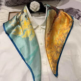 green Women 100% Mulberry Silk Scarf For Hair Headscarf Spring Fall Elegant Floral Small Silk Square Neck Scarves Neckerchief
