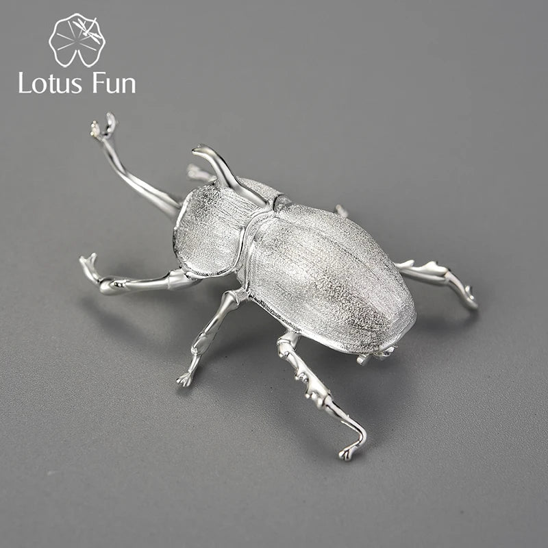Lotus Fun 18K Gold Big Trypoxylus Dichotomus Brooches Pin for Women 925 Sterling Silver Fashion Statement Jewelry Female Gift