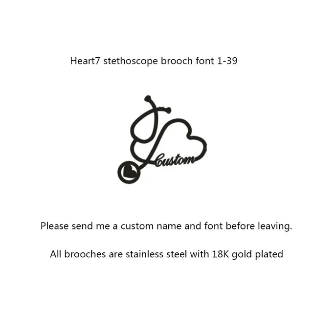 Personalized Customized Name Brooches For Women Gold Color Stainless Steel Letter Stethoscope Pin Badges Broochs Wedding Jewelry