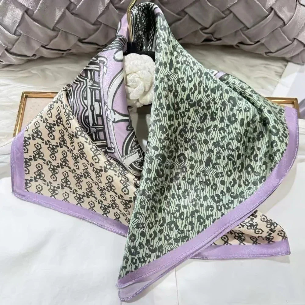 green Women 100% Mulberry Silk Scarf For Hair Headscarf Spring Fall Elegant Floral Small Silk Square Neck Scarves Neckerchief