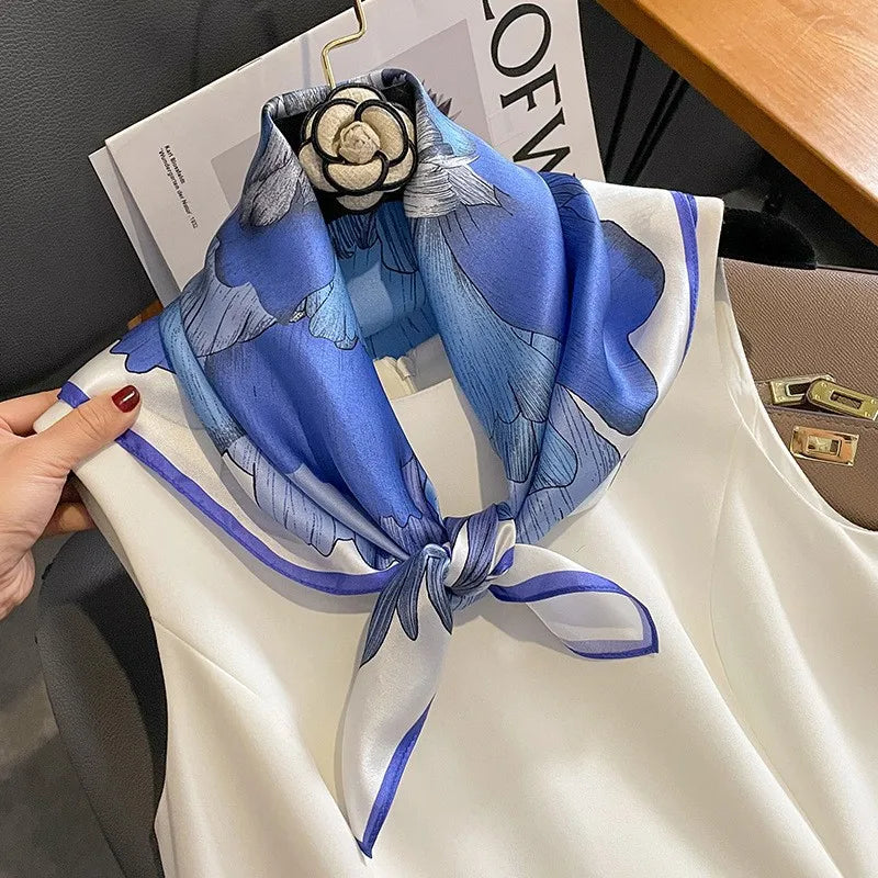 100% Silk Scarf Women Mulberry Luxury High Quality Square Fashion Print Hair Neckerchief Lady Shawl Wraps Hijab Bandana Scarves