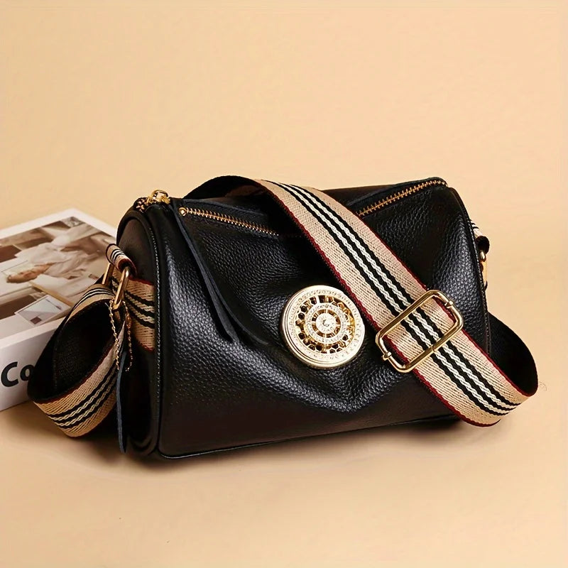 Genuine Leather Crossbody Bag, Stylish Black, Camel, Green Women's Trendy Handbag with Adjustable Strap, Waterproof