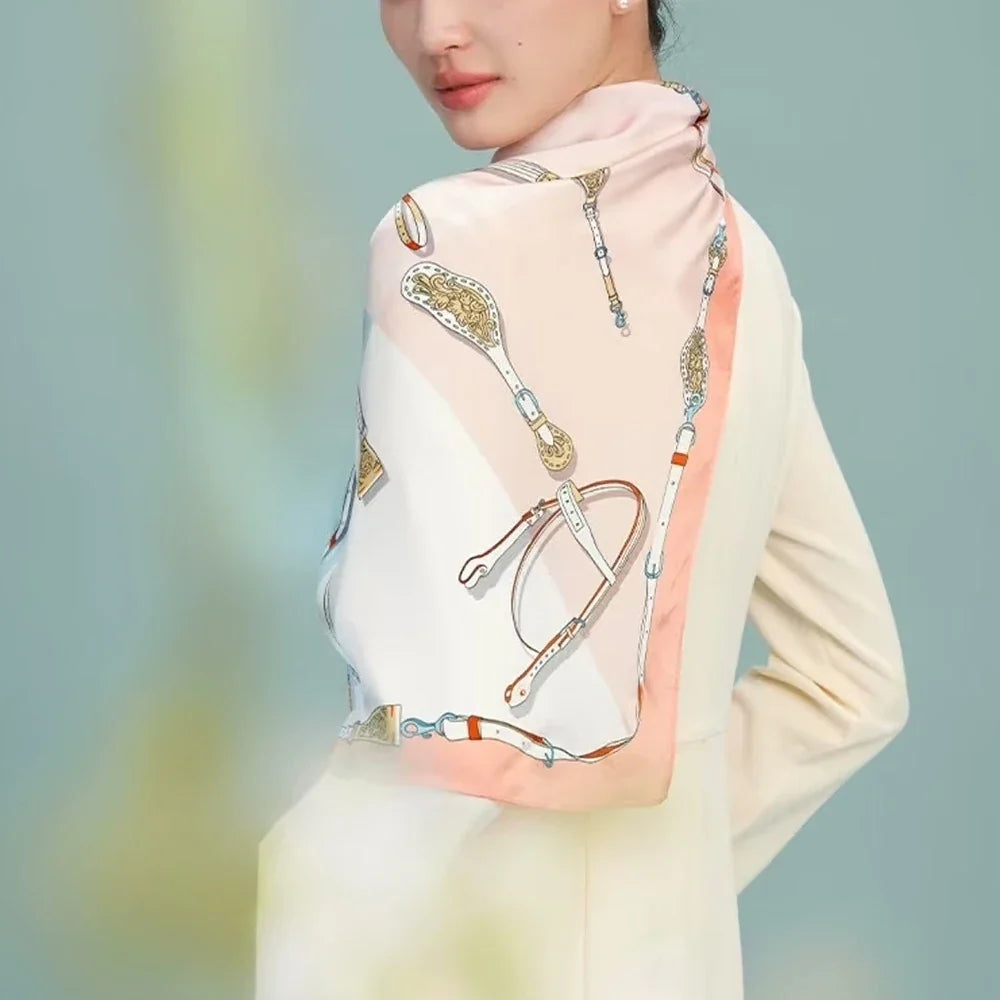 green Women 100% Mulberry Silk Scarf For Hair Headscarf Spring Fall Elegant Floral Small Silk Square Neck Scarves Neckerchief