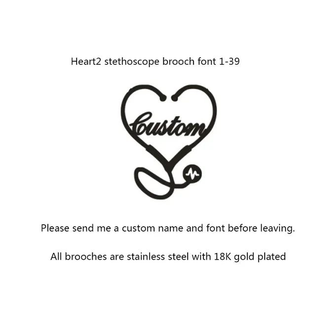 Personalized Customized Name Brooches For Women Gold Color Stainless Steel Letter Stethoscope Pin Badges Broochs Wedding Jewelry