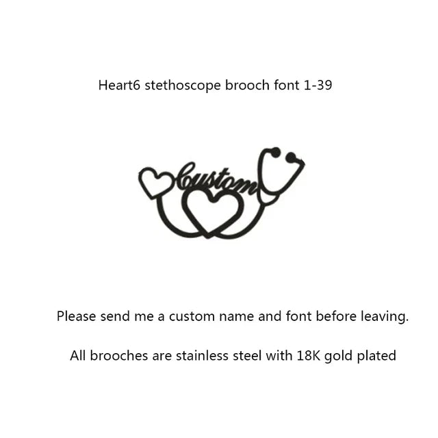 Personalized Customized Name Brooches For Women Gold Color Stainless Steel Letter Stethoscope Pin Badges Broochs Wedding Jewelry