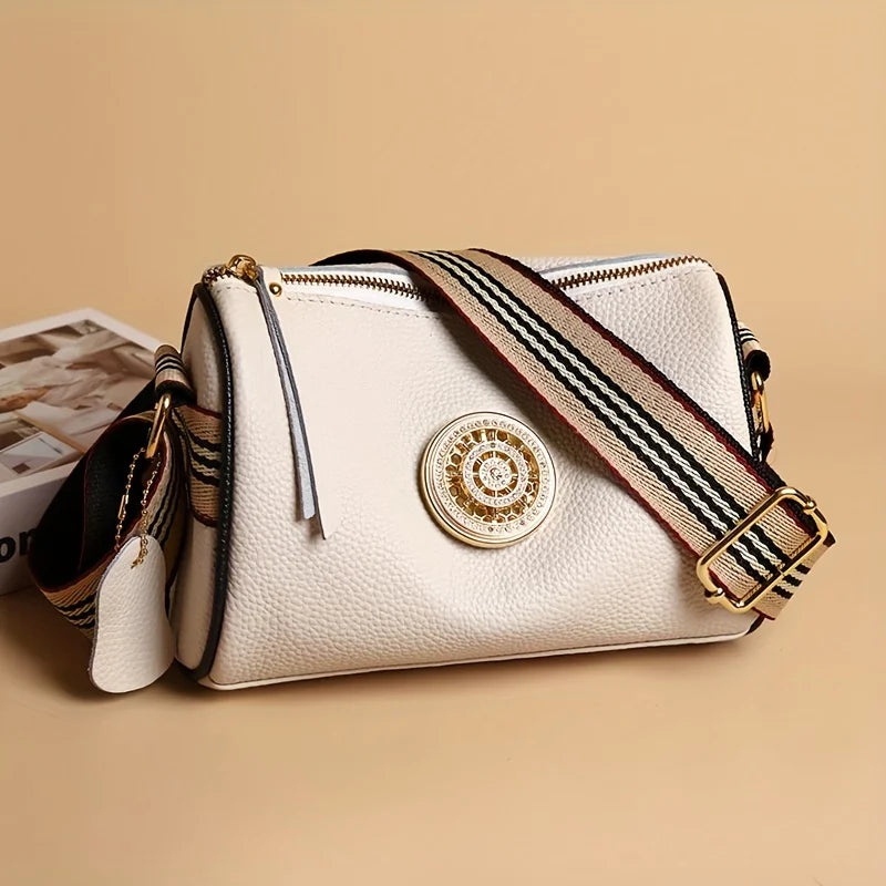 Genuine Leather Crossbody Bag, Stylish Black, Camel, Green Women's Trendy Handbag with Adjustable Strap, Waterproof